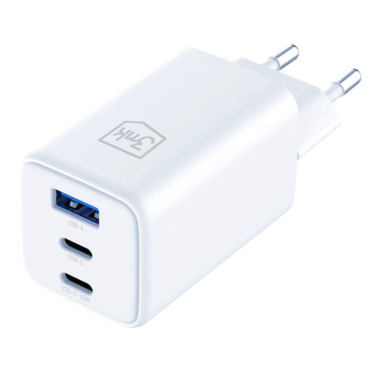 Netwerkoplader 3MK Hyper, 65W, 3.25A, 1 x USB-A - 2 x USB-C, Wit