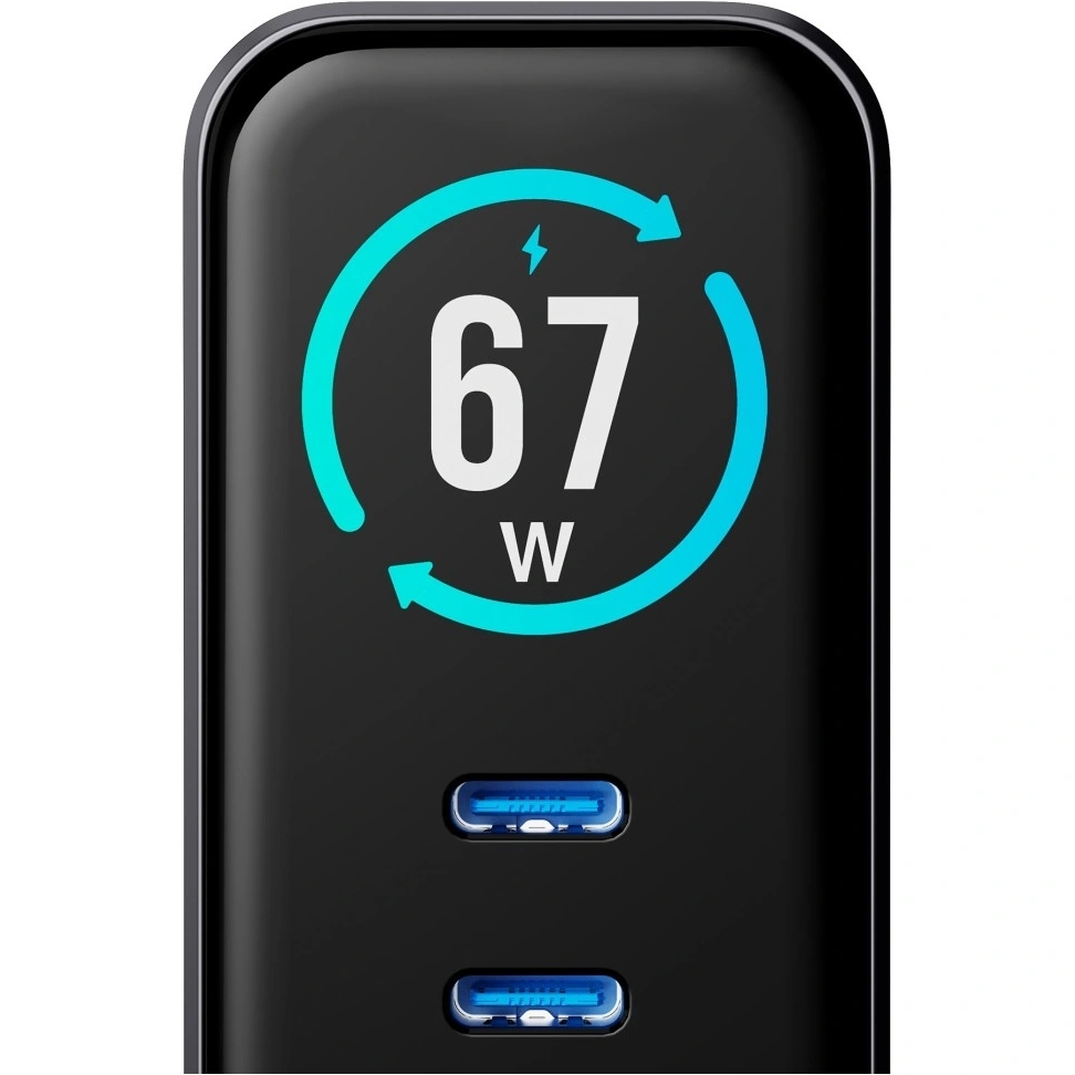 Netlader 3MK InCharge Lumin Display, 67W, 5A, 1 x USB-A - 2 x USB-C, Zwart