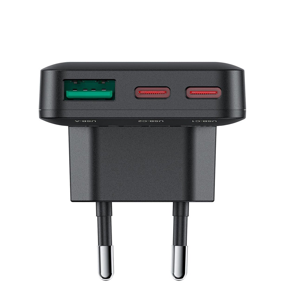 Netwerkoplader Acefast A100, 65W, 3.25A, 1 x USB-A - 2 x USB-C, Zwart