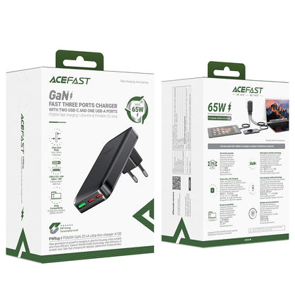 Netwerkoplader Acefast A100, 65W, 3.25A, 1 x USB-A - 2 x USB-C, Zwart