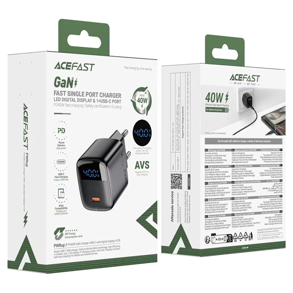 Acefast A135 Display Netwerkoplader, 45W, 3A, 1 x USB-C, Zwart