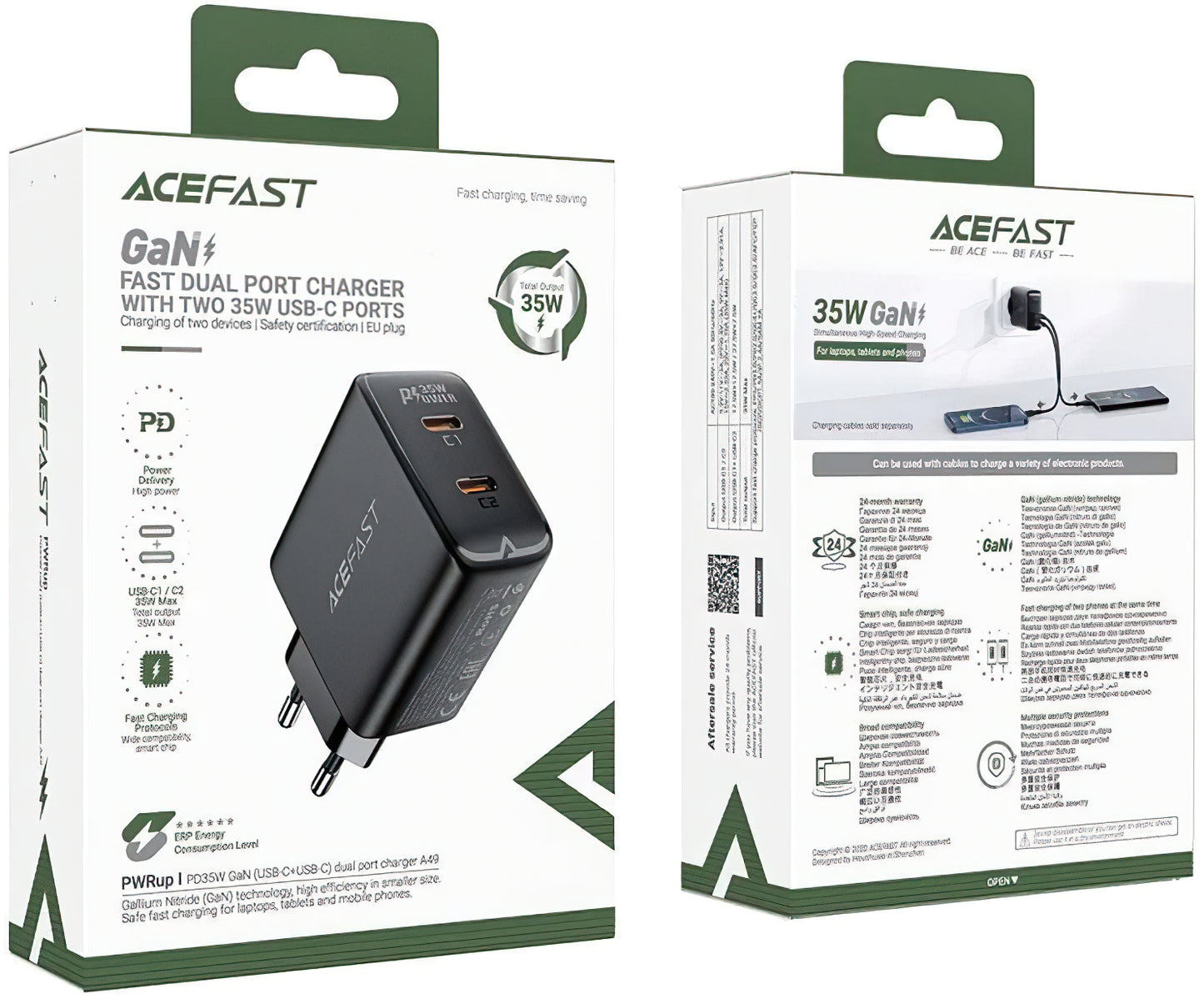 Netwerkoplader Acefast A49, 35W, 3A, 2 x USB-C, Zwart 