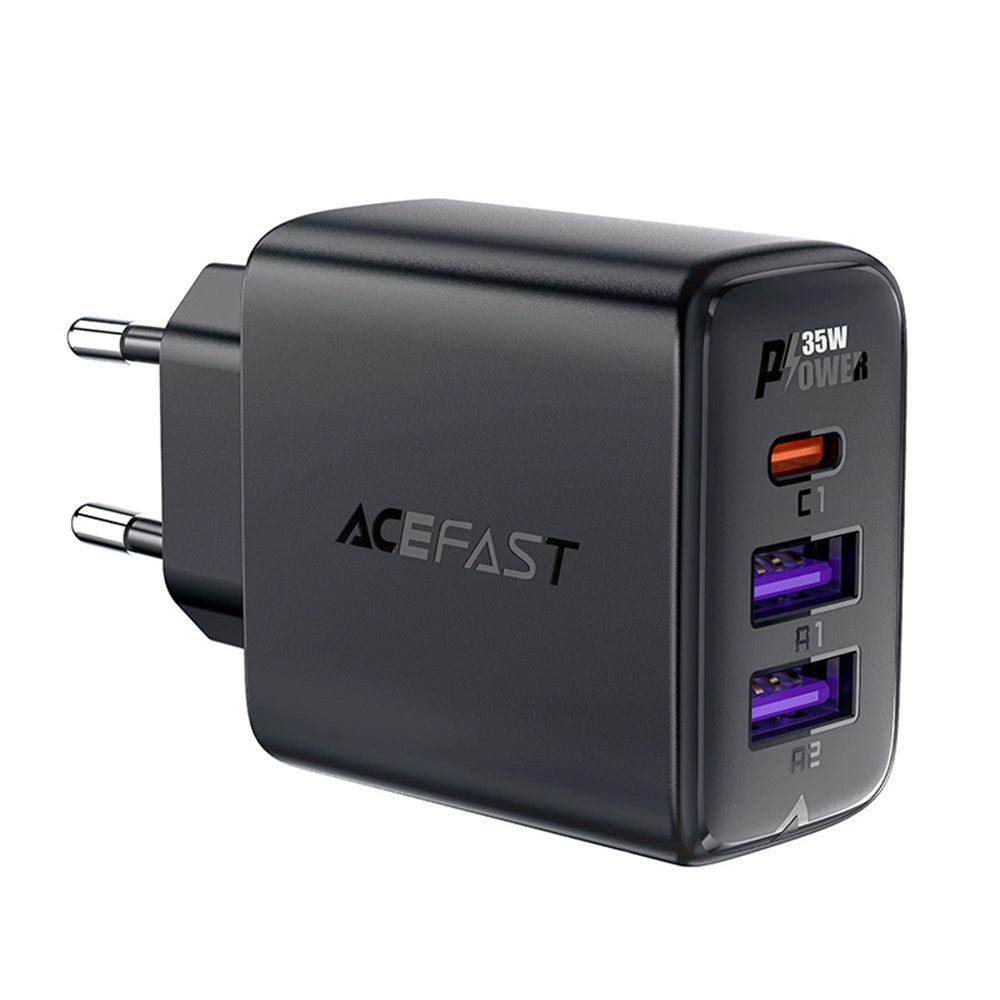 Acefast A57 Netwerkoplader, 35W, 3A, 2 x USB-A - 1 x USB-C, Zwart