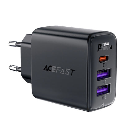 Acefast A57 Netwerkoplader, 35W, 3A, 2 x USB-A - 1 x USB-C, Zwart