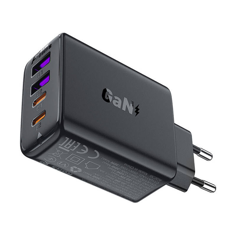 Netwerkoplader Acefast A61, 45W, 3A, 2 x USB-A - 2 x USB-C, Zwart 