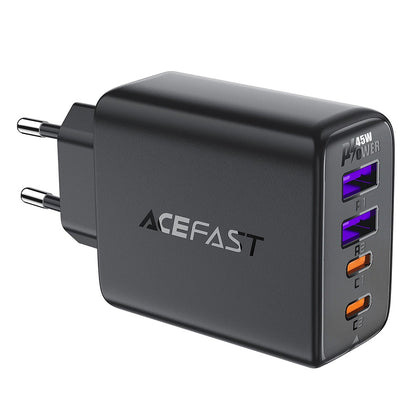 Acefast A61 Netlader, 45W, 3A, 2 x USB-A - 2 x USB-C, Zwart