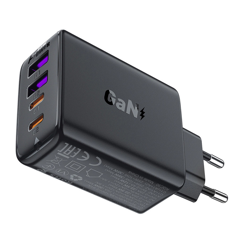 Acefast A61 Netlader, 45W, 3A, 2 x USB-A - 2 x USB-C, Zwart