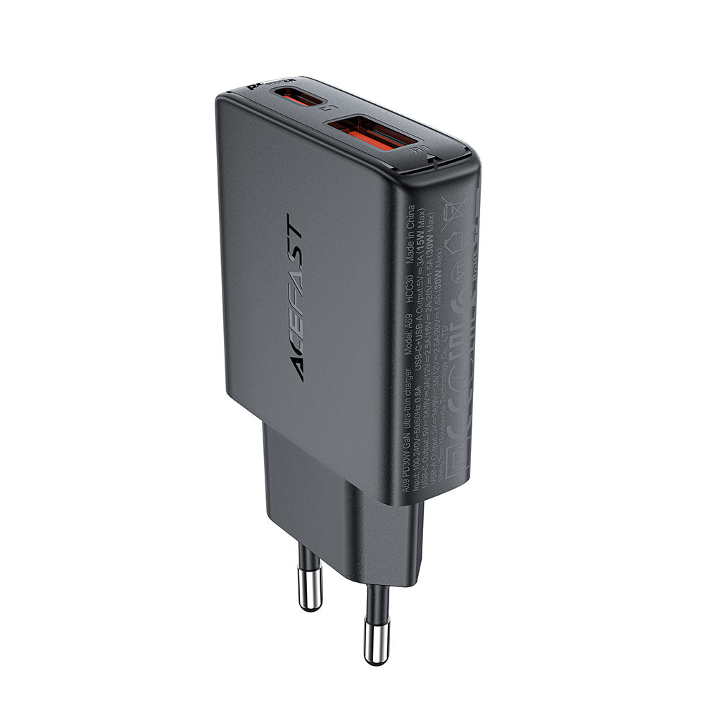 Netwerkoplader Acefast A69, 30W, 3A, 1 x USB-A - 1 x USB-C, Zwart