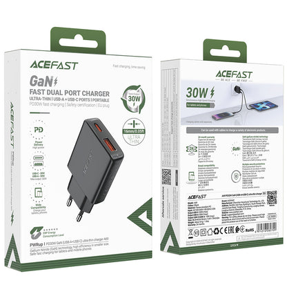 Netwerkoplader Acefast A69, 30W, 3A, 1 x USB-A - 1 x USB-C, Zwart