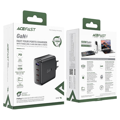 Netwerkoplader Acefast A94, 100W, 5A, 1 x USB-A - 3 x USB-C, Zwart
