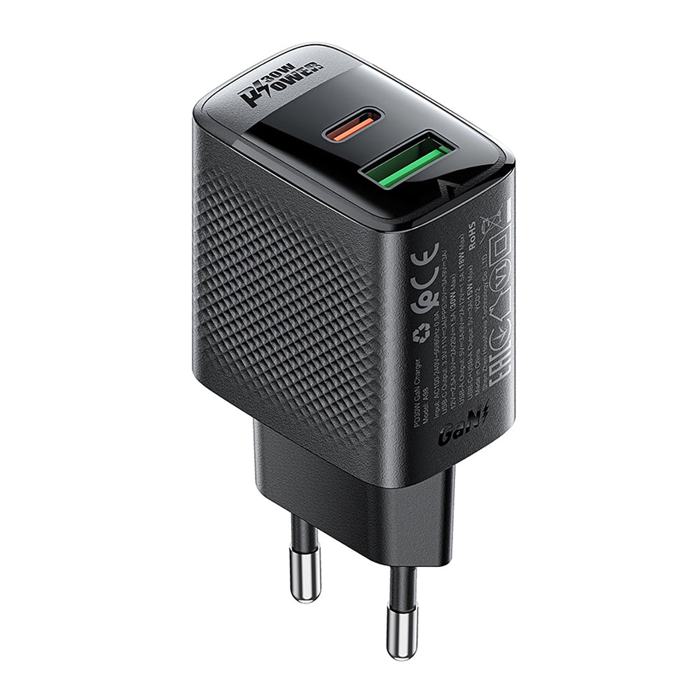 Acefast A98 Netwerkoplader, 30W, 3A, 1 x USB-A - 1 x USB-C, Zwart