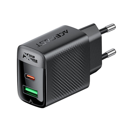 Acefast A98 Netwerkoplader, 30W, 3A, 1 x USB-A - 1 x USB-C, Zwart