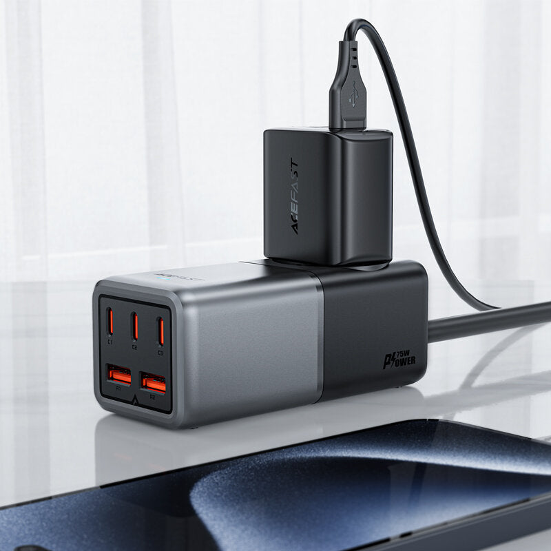 Acefast Z2 GaN Network Charger, 4000W, 5A, 1 x Schuko - 2 x USB-A - 3 x USB-C, Gray