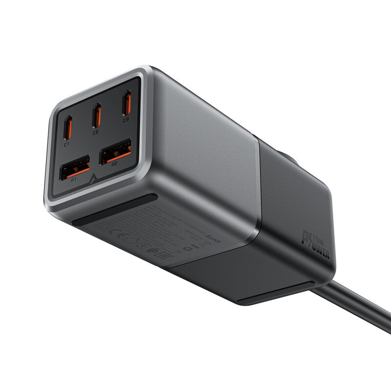 Acefast Z2 GaN Network Charger, 4000W, 5A, 1 x Schuko - 2 x USB-A - 3 x USB-C, Gray