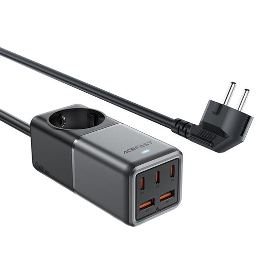 Netwerkoplader Acefast Z2 GaN, 75W, 5A, 2 x USB-A - 3 x USB-C - 1 x Schuko, Grijs