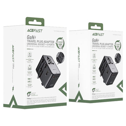 Acefast Z8 Travel Network Charger, 45W, 3A, 2 x USB-A - 3 x USB-C, Black