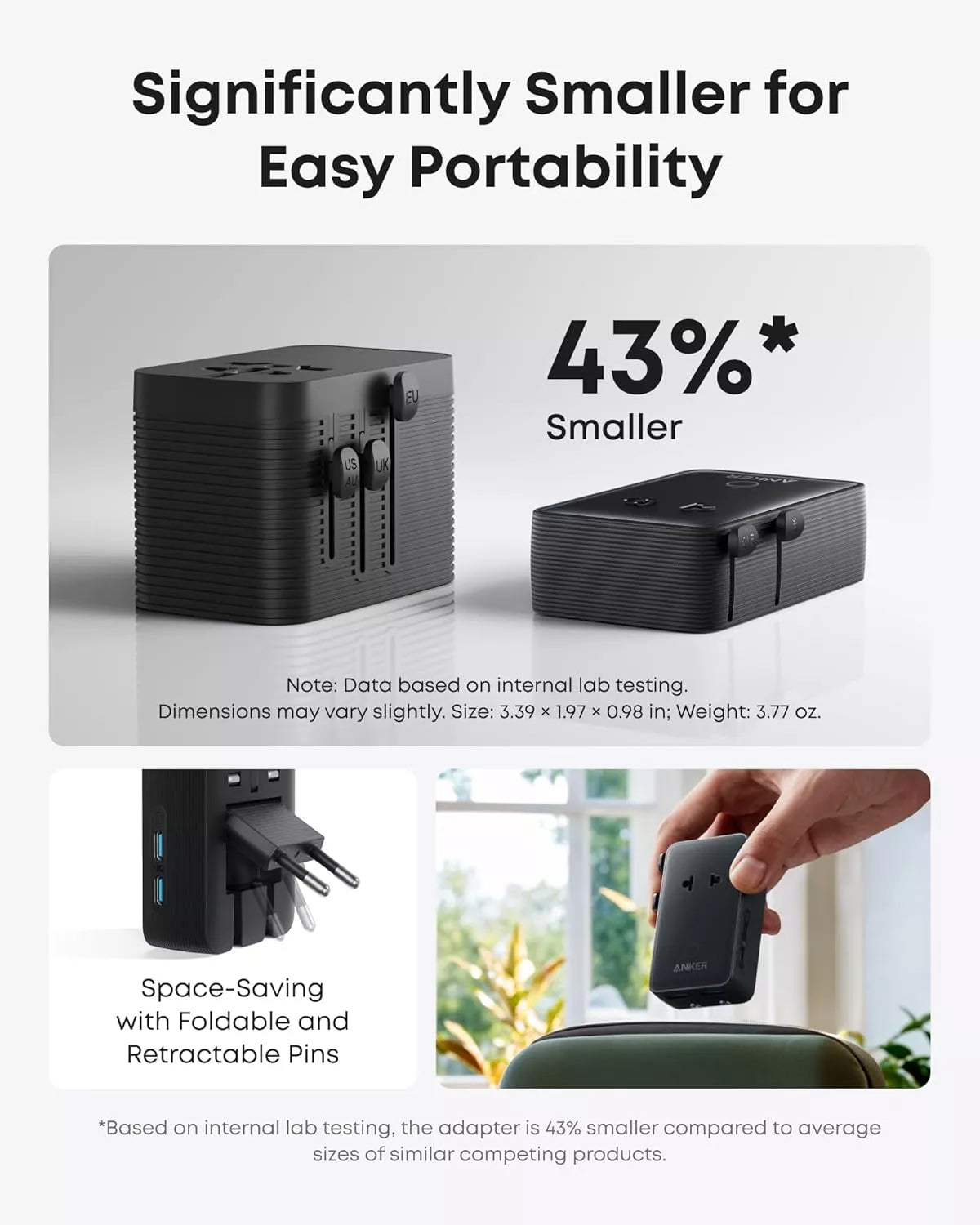 Anker Nano Travel Netwerkoplader, 20W, 3A, 2 x USB-A - 2 x USB-C, Zwart A9215H11