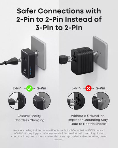 Anker Nano Travel Netwerkoplader, 20W, 3A, 2 x USB-A - 2 x USB-C, Zwart A9215H11