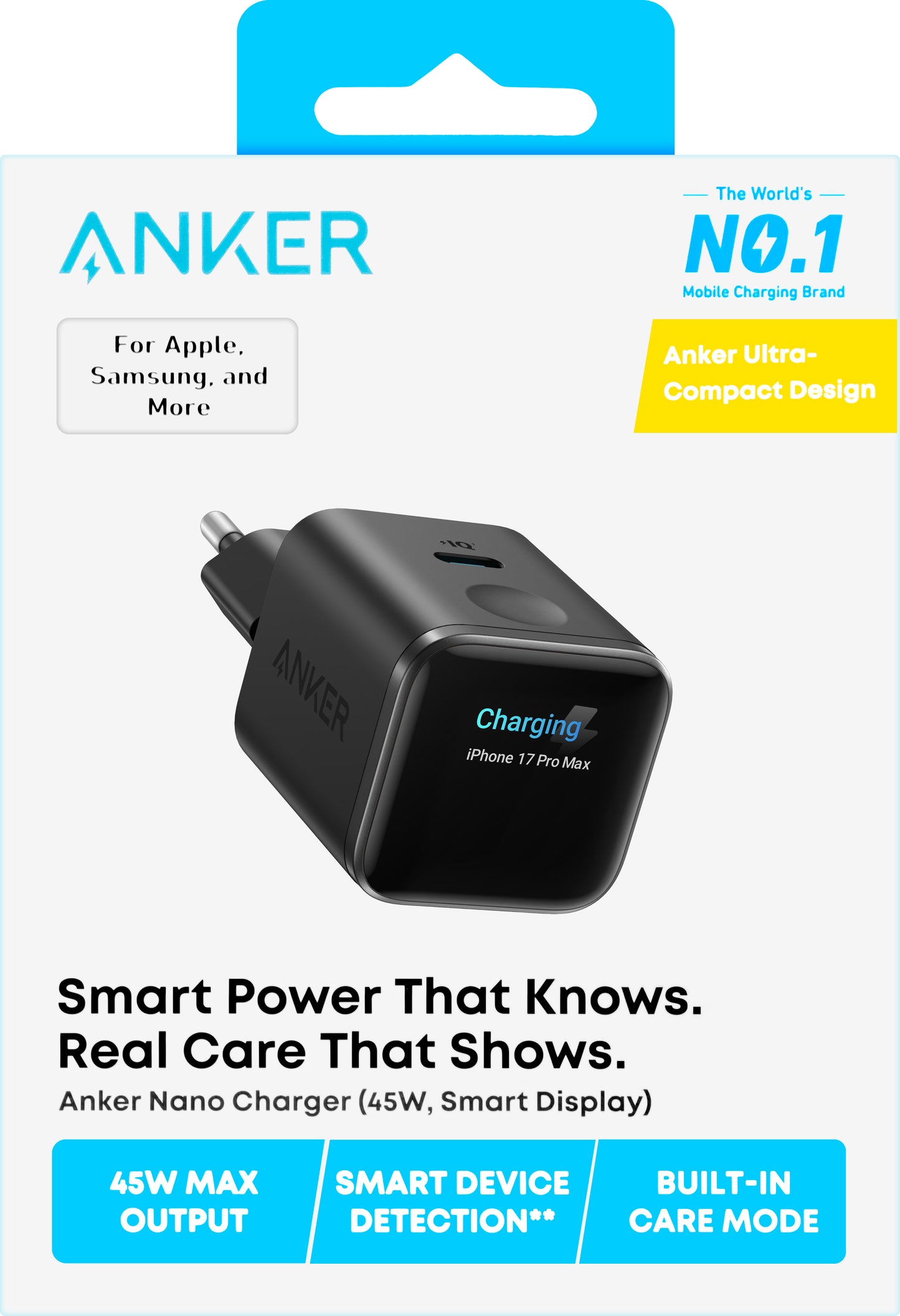 Anker Nano Display Netlader, 45W, 3A, 1 x USB-C, Zwart A121DG11