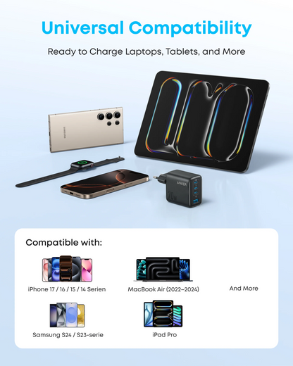 Anker Zolo Netwerkoplader, 70W, 3.5A, 1 x USB-A - 3 x USB-C, Zwart A121CG11