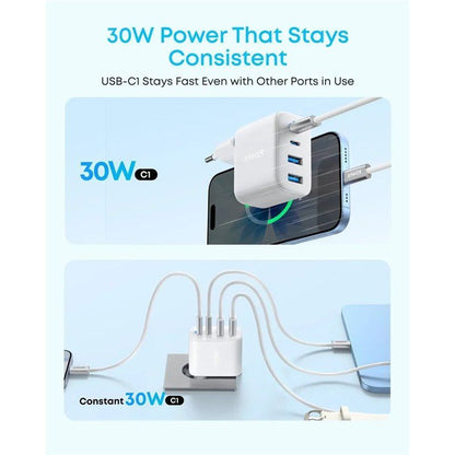 Anker Zolo Wall Charger, 50W, 3A, 2 x USB-A - 2 x USB-C, White A121EG21