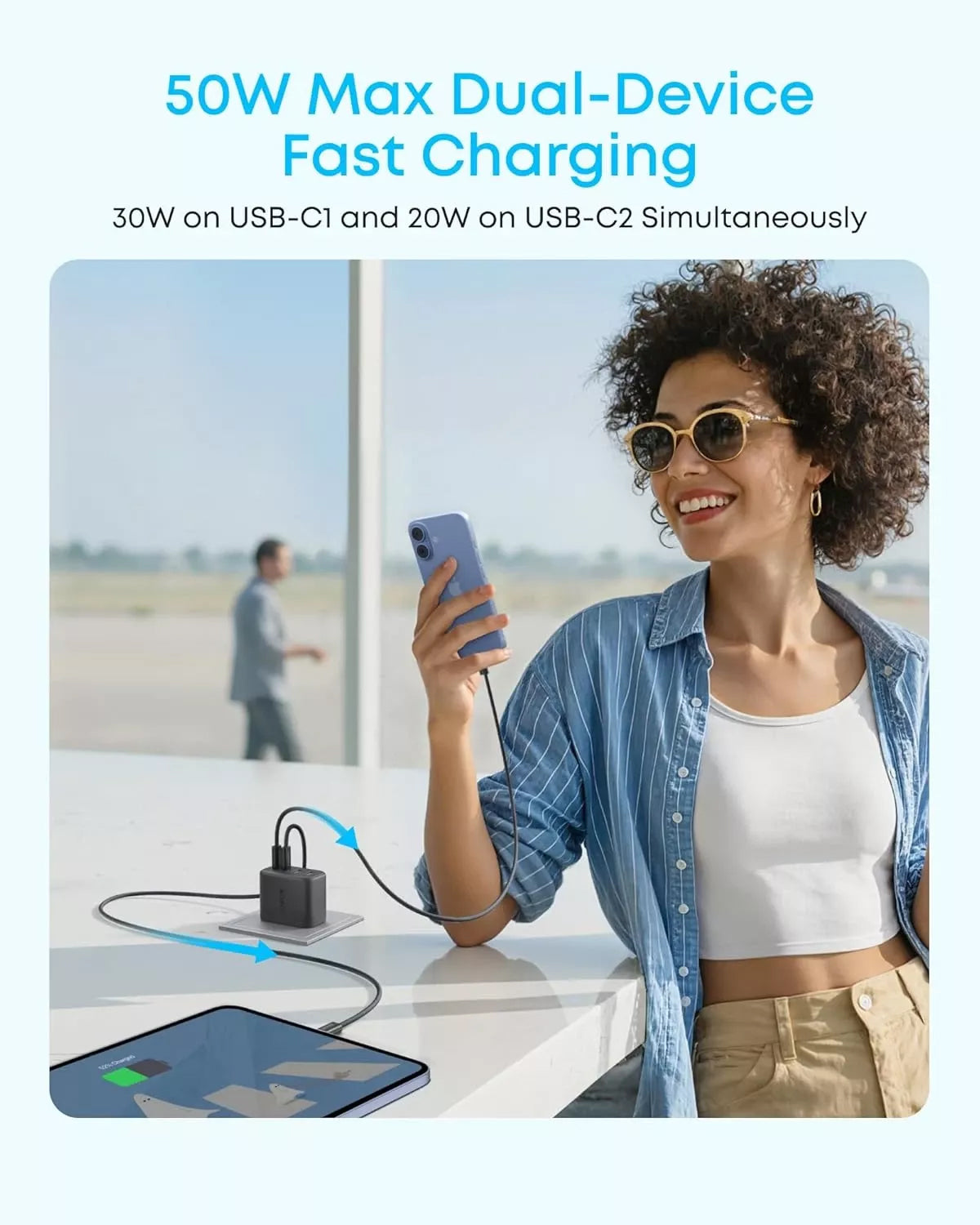 Anker Zolo Netlader, 50W, 3A, 2 x USB-A - 2 x USB-C, Zwart A121EG11
