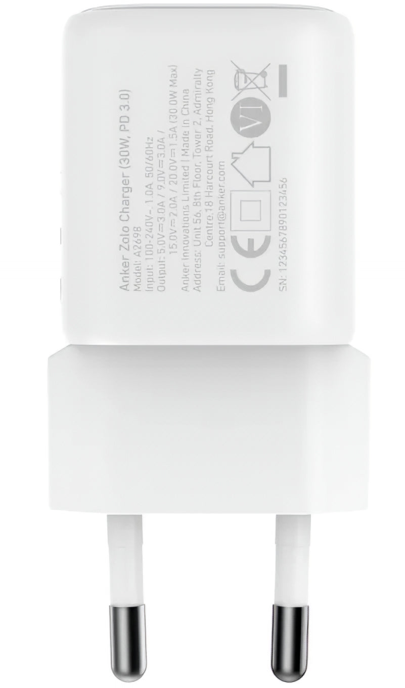 Anker Zolo Netwerkoplader, 30W, 3A, 1 x USB-C, Wit A2698G21