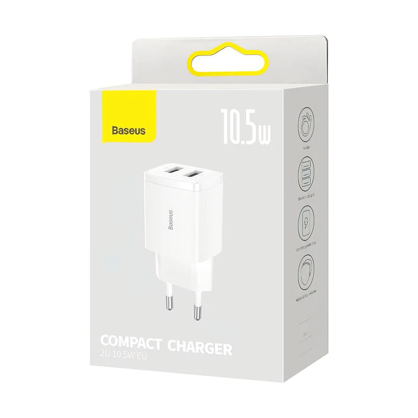 Baseus Compact Netwerkoplader, 10.5W, 2.1A, 2 x USB-A, Wit CCXJ010202