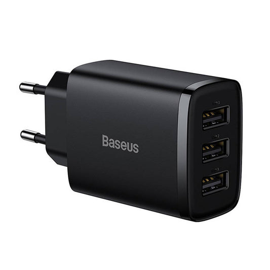 Baseus Compact 3U Network Charger, 17W, 2.1A, 3 x USB-A, Black CCXJ020101