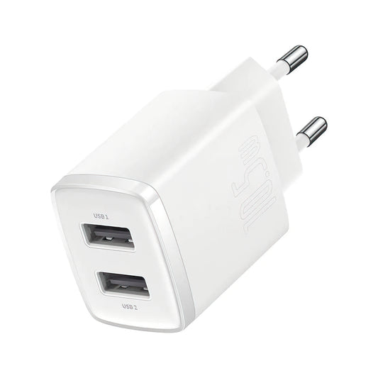 Baseus Compact Netwerkoplader, 10.5W, 2.1A, 2 x USB-A, Wit CCXJ010202
