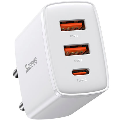 Netwerkoplader Baseus Compact, 30W, 1 x USB-C - 2 x USB-A, Wit CCXJ-E02 