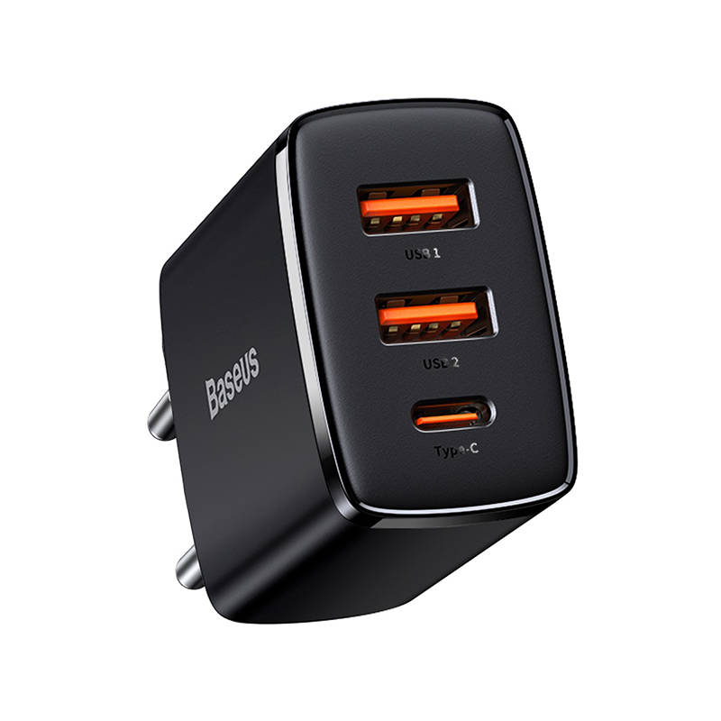 Baseus Compact Netwerkoplader, 30W, 3A, 1 x USB-C - 2 x USB-A, Zwart CCXJ-E01