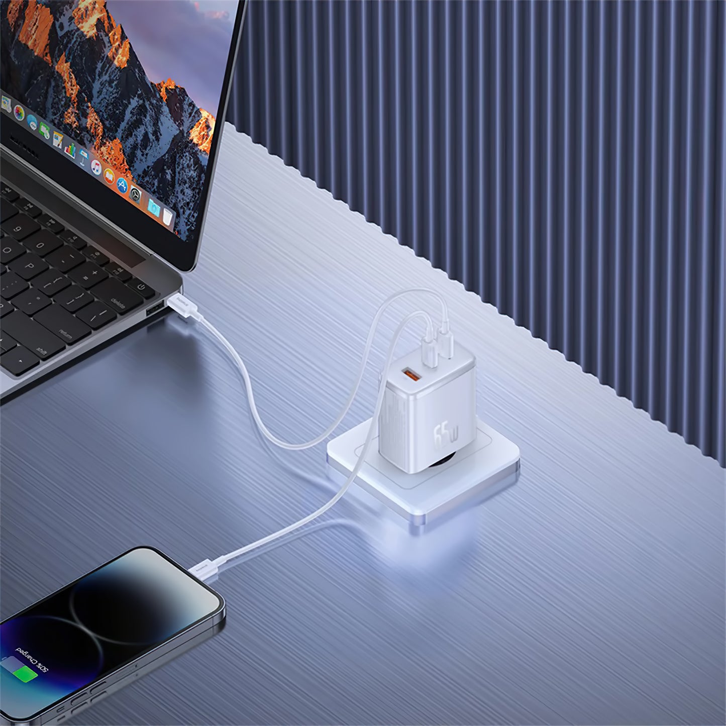 Baseus Cube Pro Power Adapter, 65W, 3.25A, 1 x USB-A - 2 x USB-C, White P10152301213-00