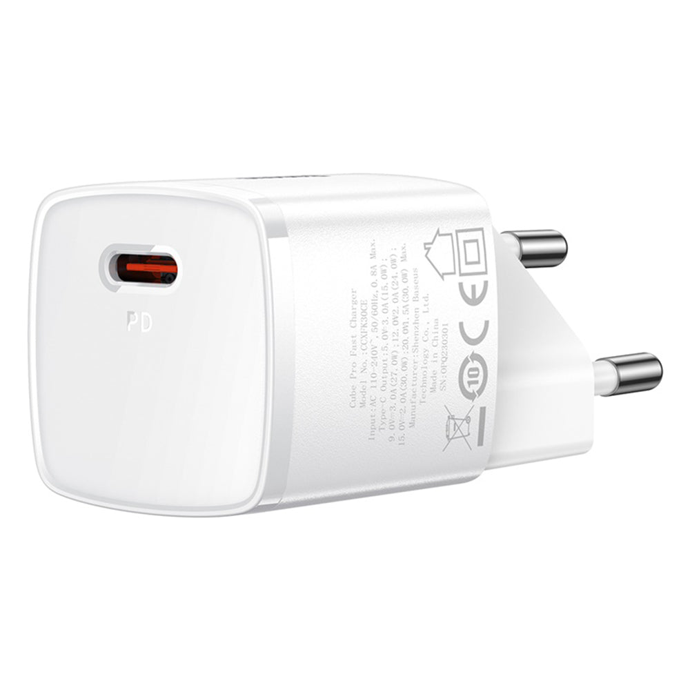 Baseus Cube Pro Netwerkoplader, 30W, 3A, 1 x USB-C, Wit CCXF000302
