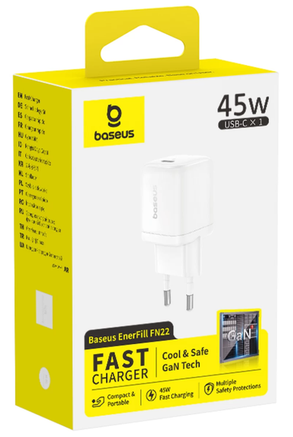 Baseus EnerFill FN22-netlader, 45 W, 3 A, 1 x USB-C, wit E0123301