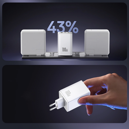 Baseus EnerFill FE11 Netwerkoplader, 100W, 5A, 1 x USB-A - 2 x USB-C, Wit P10182102213-00