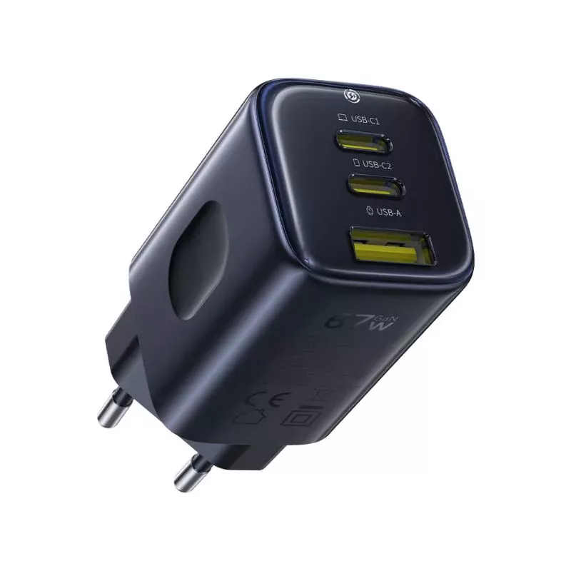 Baseus PicoGo AE11 Netwerkoplader, 67W, 1 x USB-A - 2 x USB-C, Zwart E0121200