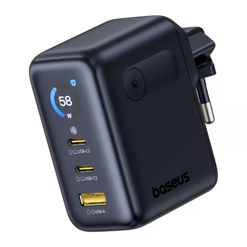 Baseus PicoGo AE21 Display Netvoeding, 100W, 5A, 1 x USB-A - 2 x USB-C, Zwart E0121B00