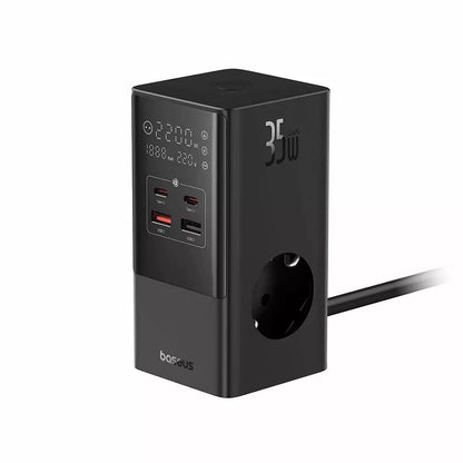 Baseus PowerCombo Netwerkoplader, 35W, 5A, 2 x USB-A - 2 x USB-C - 3 x Schuko, Zwart, Opnieuw verzegeld E00023606113-00