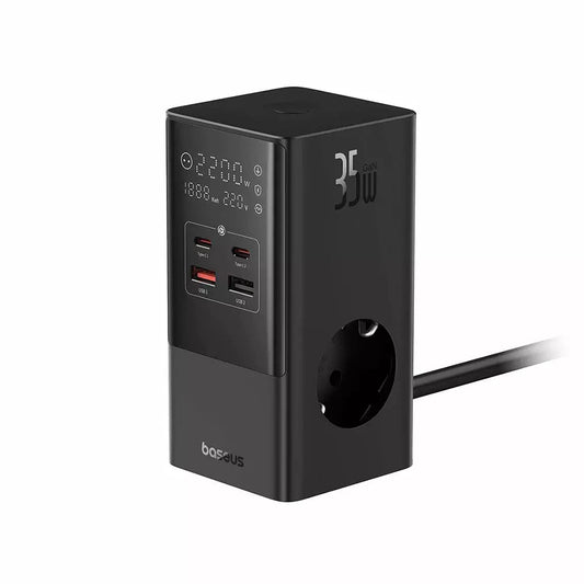 Baseus PowerCombo Netwerkoplader, 35W, 5A, 2 x USB-A - 2 x USB-C - 3 x Schuko, Zwart, Opnieuw verzegeld E00023606113-00