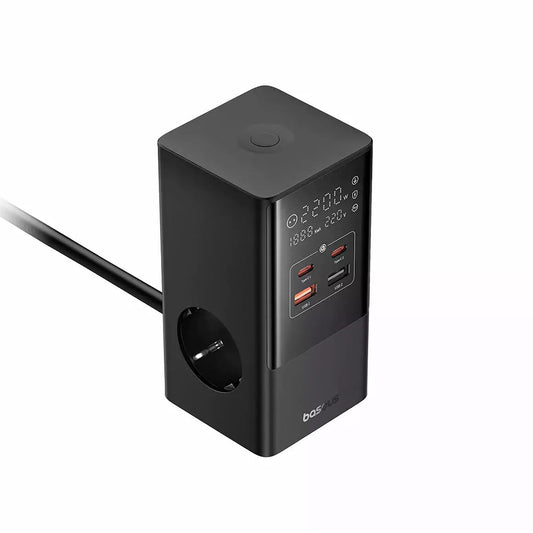 Baseus PowerCombo Netwerkoplader, 35W, 5A, 2 x USB-A - 2 x USB-C - 3 x Schuko, Zwart, Opnieuw verzegeld E00023606113-00