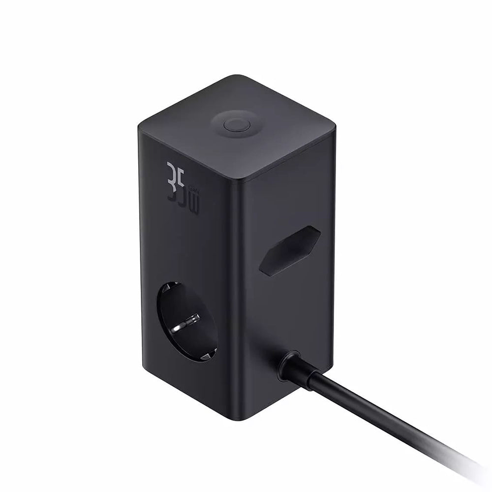 Baseus PowerCombo Netwerkoplader, 35W, 5A, 2 x USB-A - 2 x USB-C - 3 x Schuko, Zwart, Opnieuw verzegeld E00023606113-00