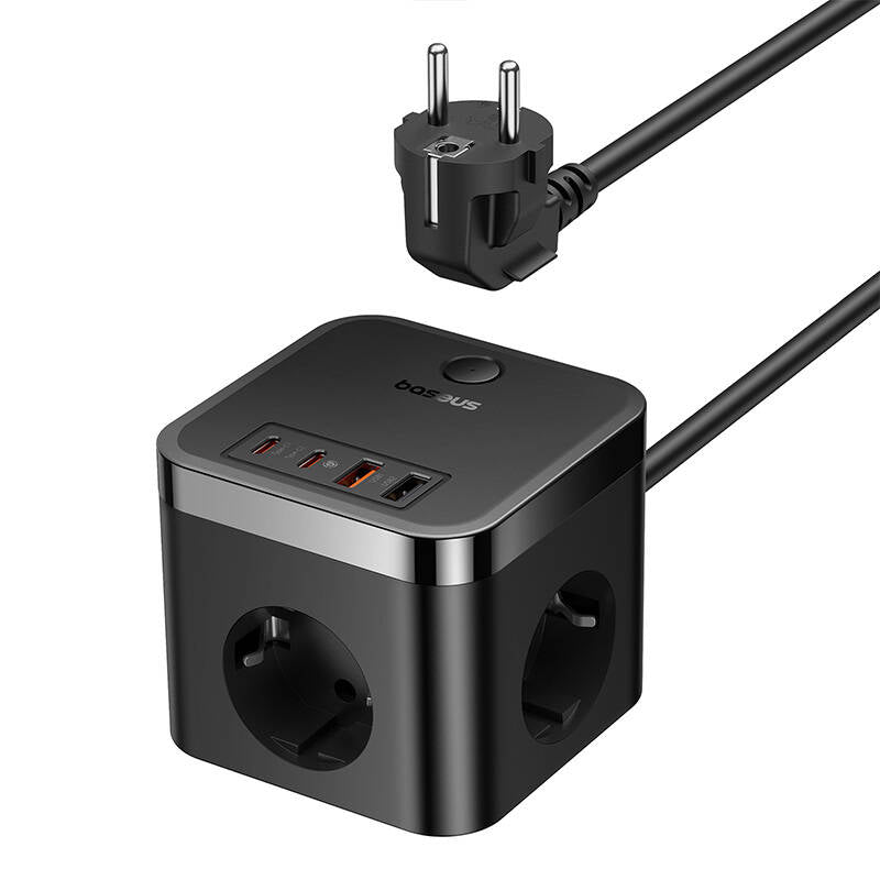 Netwerkoplader Baseus PowerCombo Cube, 30W, 3A, 2 x USB-A - 2 x USB-C - 3 x Schuko, Zwart E00066400117-00 