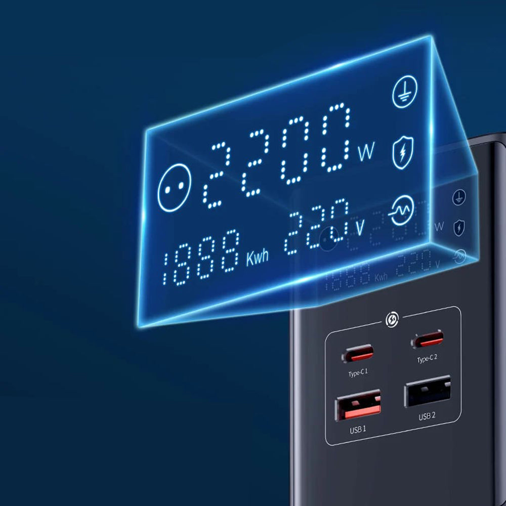 Baseus PowerCombo Netwerkoplader, 35W, 5A, 2 x USB-A - 2 x USB-C - 3 x Schuko, Zwart, Opnieuw verzegeld E00023606113-00