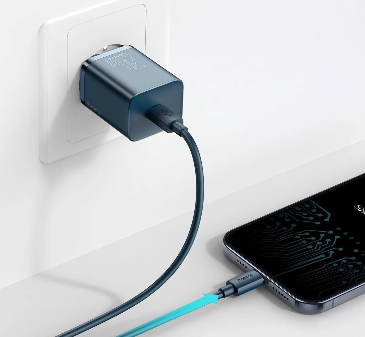 Baseus Super Si Network Charger, 20W, 3A, 1 x USB-C, Blue CCSUP-B03 