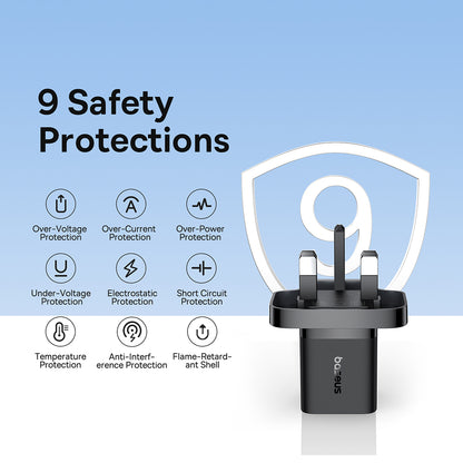 Baseus UK Netwerkoplader, 20W, 3A, 1 x USB-C, Zwart P10110907113-00