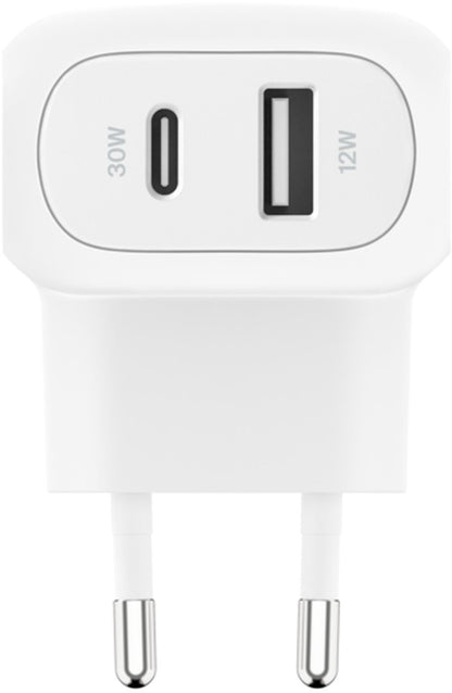 Belkin BoostCharge Dual Netlader, 42W, 3A, 1 x USB-A - 1 x USB-C, Wit WCB009vfWH