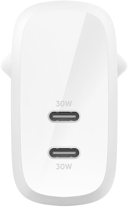 Belkin BoostCharge Pro Dual Netlader, 60W, 3A, 2 x USB-C, Wit WCB010vfWH