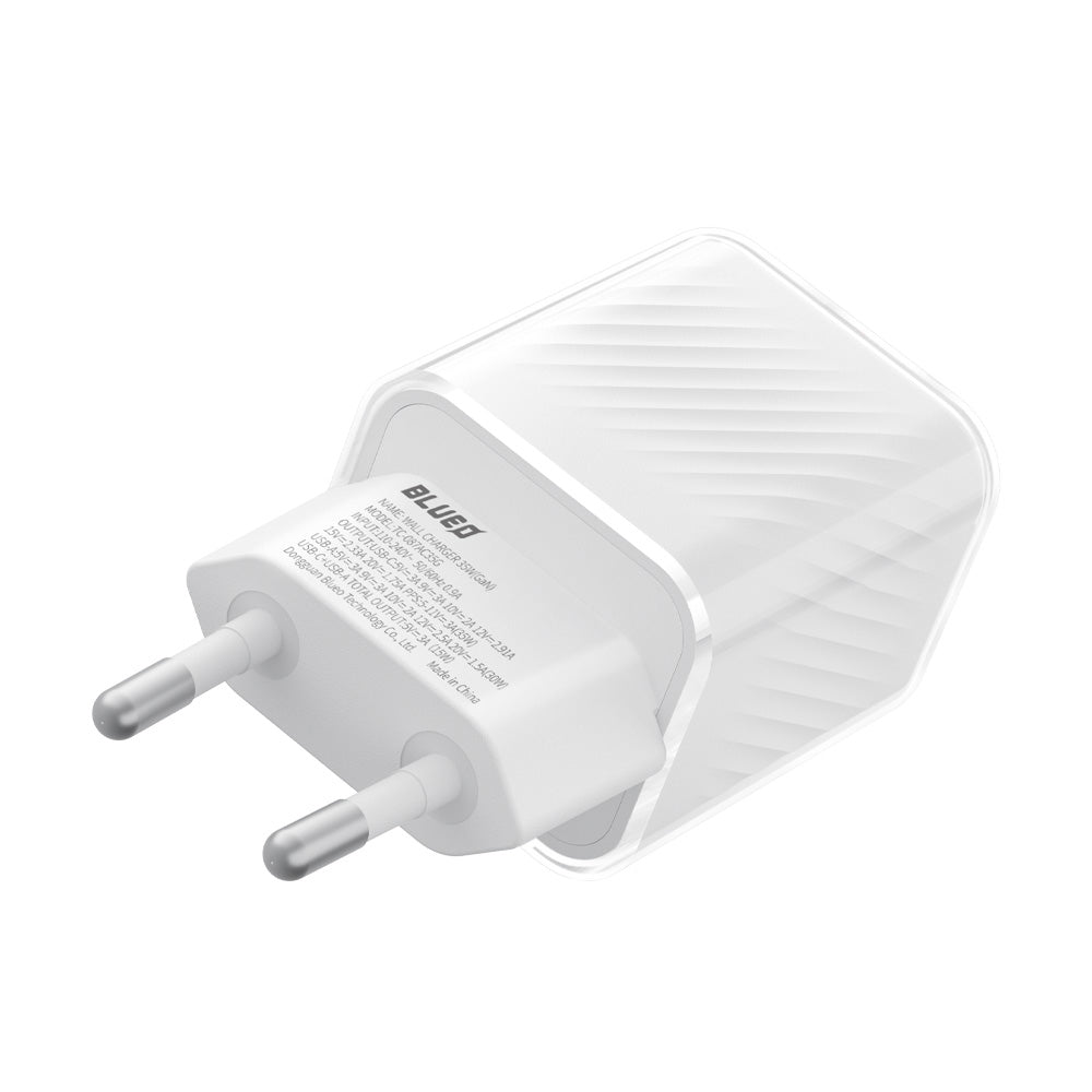 Blueo Netwerkoplader, 35W, 3A, 1 x USB-A - 1 x USB-C, Wit