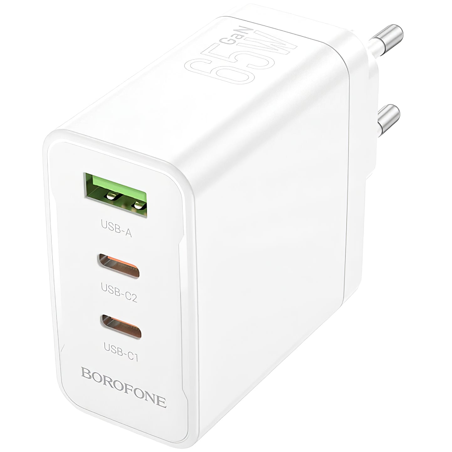 Borofone BN12 Network Charger, 65W, 5A, 1 x USB-A - 2 x USB-C, White